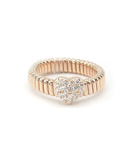 Anello Crivelli Tubogas in Oro Rosa con Pavé di Diamanti a Cuore