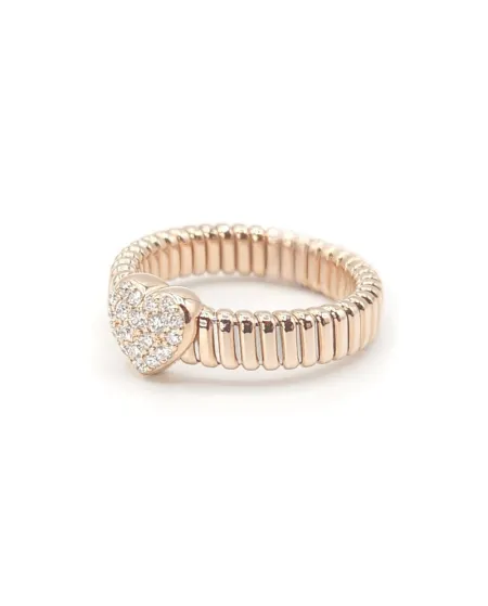 Anello Crivelli Tubogas in Oro Rosa con Pavé di Diamanti a Cuore