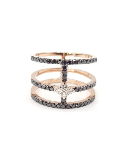 Anello Crivelli in Oro Rosa e Diamanti Neri e Bianchi