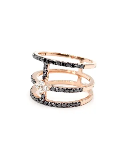 Anello Crivelli in Oro Rosa e Diamanti Neri e Bianchi