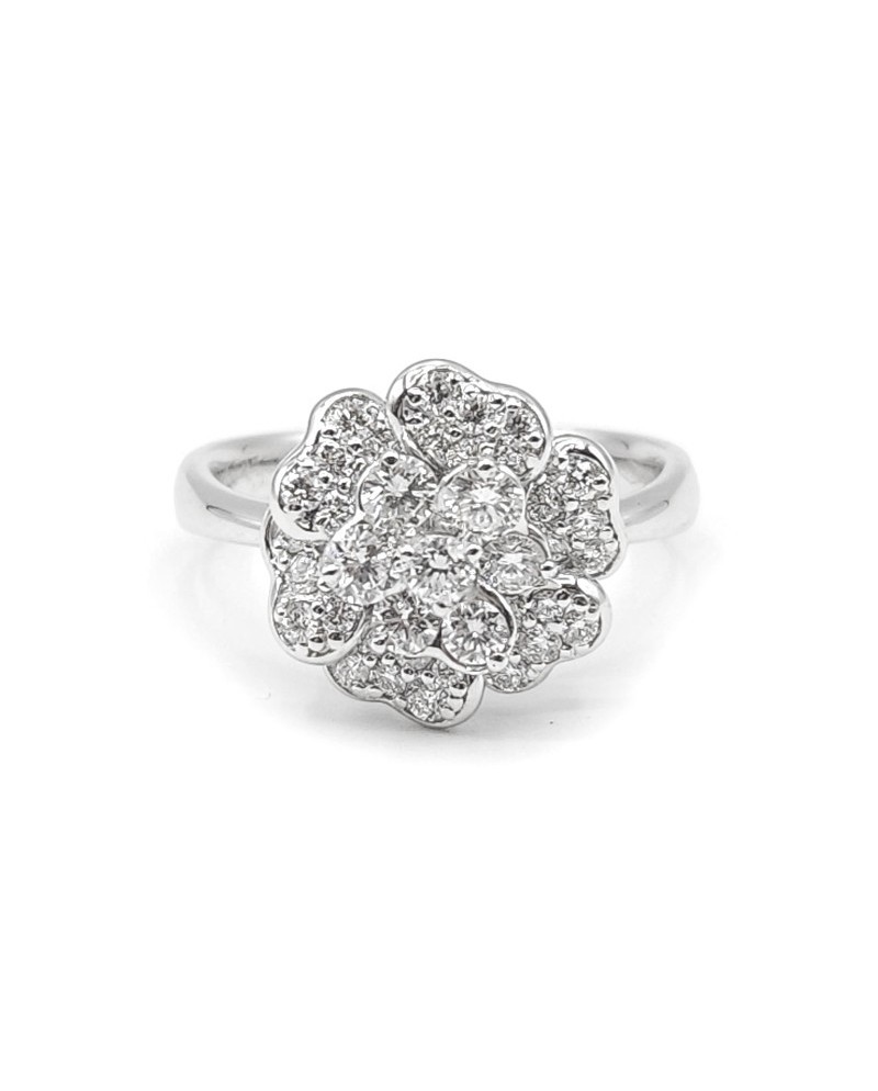 Bague Leo Pizzo en or blanc avec fleur et diamants blancs