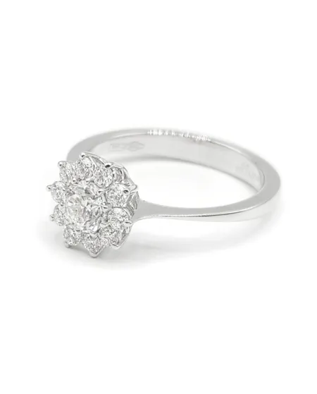 Bague Fleur en Dentelle Leo en Or Blanc avec Diamants Blancs