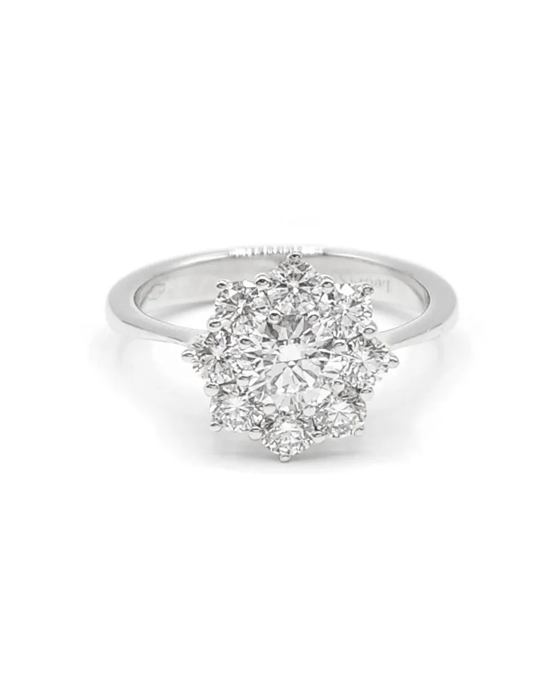 Anello Leo Pizzo Fiore in Oro Bianco con Diamanti Bianchi