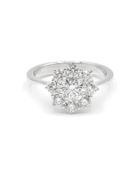 Anello Leo Pizzo Fiore in Oro Bianco con Diamanti Bianchi