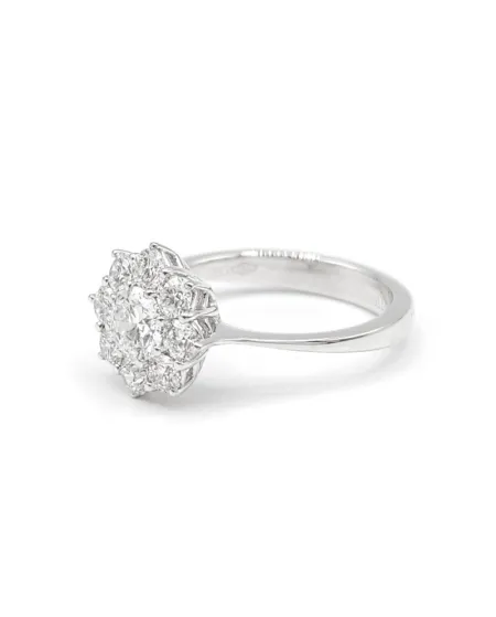 Anello Leo Pizzo Fiore in Oro Bianco con Diamanti Bianchi