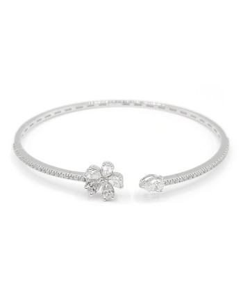 Bracciale Rigido Leo Pizzo in Oro Bianco con Diamanti Diamanti e Fiore