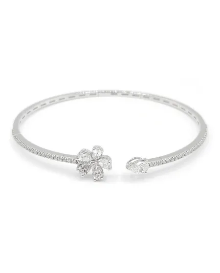 Leo Lace Rigid Bracelet in White Gold with Diamonds Diamonds and Flower