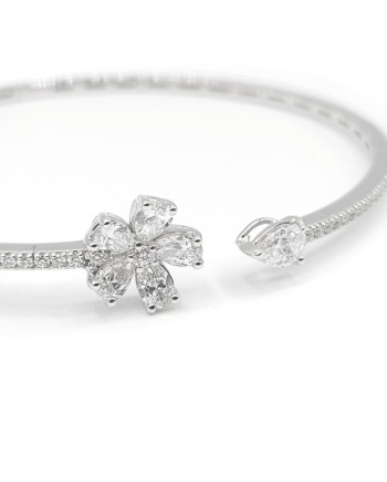 Bracciale Rigido Leo Pizzo in Oro Bianco con Diamanti Diamanti e Fiore