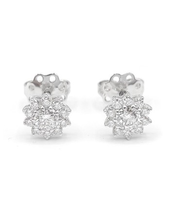 Boucles d'oreilles Leo Pizzo en or blanc avec fleurs en diamants blancs
