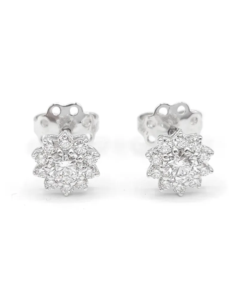 Orecchini Leo Pizzo in Oro Bianco con Fiori di Diamanti Bianchi