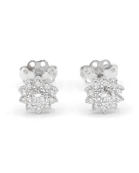 Orecchini Leo Pizzo in Oro Bianco con Fiori di Diamanti Bianchi