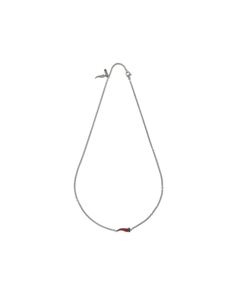 MANO|J Charms Titanium Necklace with Small Bordeaux Horn and Black Diamonds