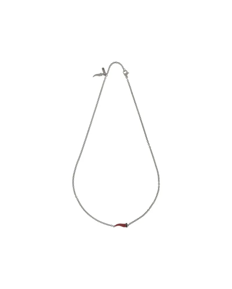 MANO|J Charms Titanium Necklace with Small Bordeaux Horn and Black Diamonds
