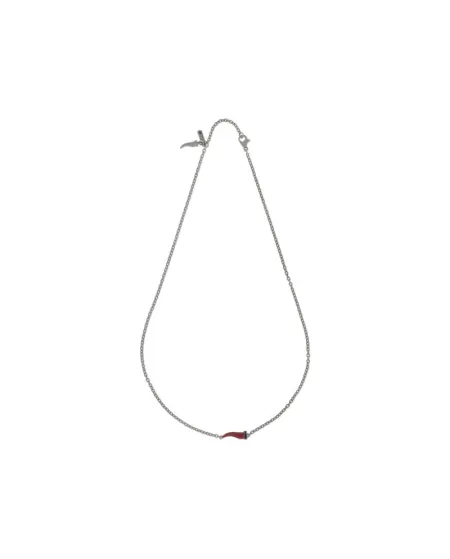 MANO|J Charms Titanium Necklace with Small Bordeaux Horn and Black Diamonds