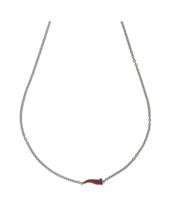 Collier MANO|J Charms en titane avec petite corne bordeaux et diamants noirs