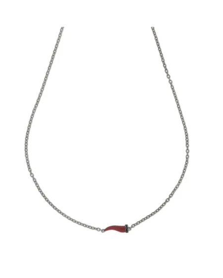 MANO|J Charms Titanium Necklace with Small Bordeaux Horn and Black Diamonds