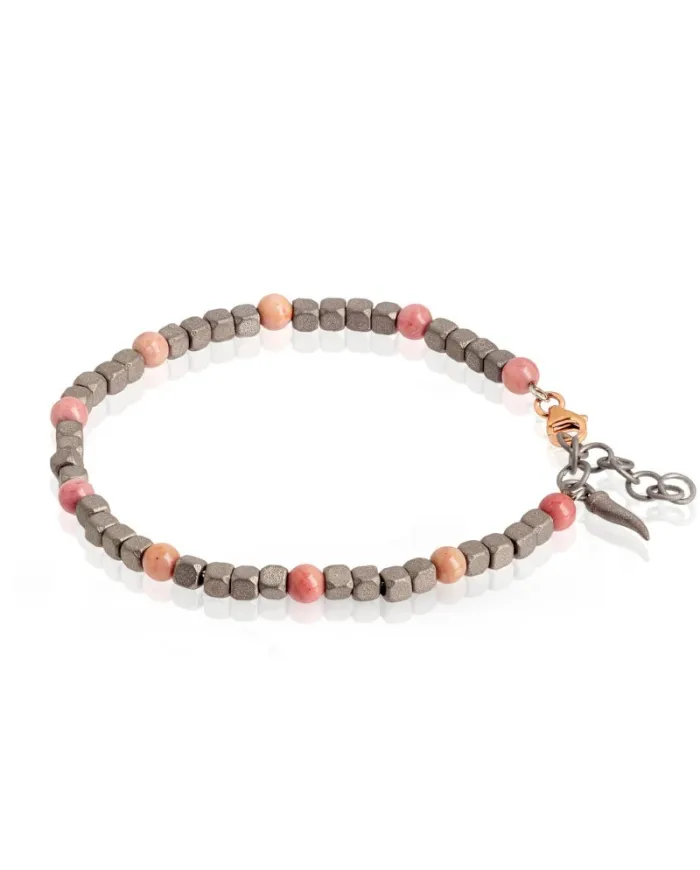 Bracciale MANO|J Cuby in Titanio con Rodonite e Oro