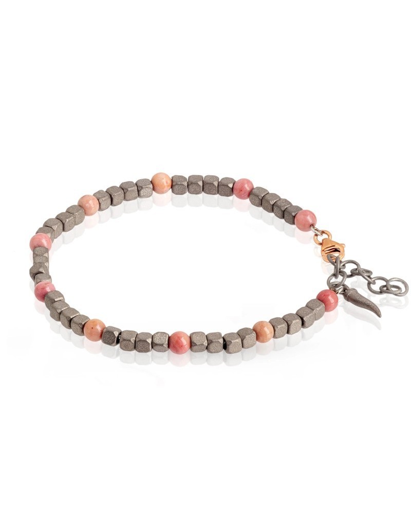 Bracelet MANO|J Cuby en titane avec rhodonite et or