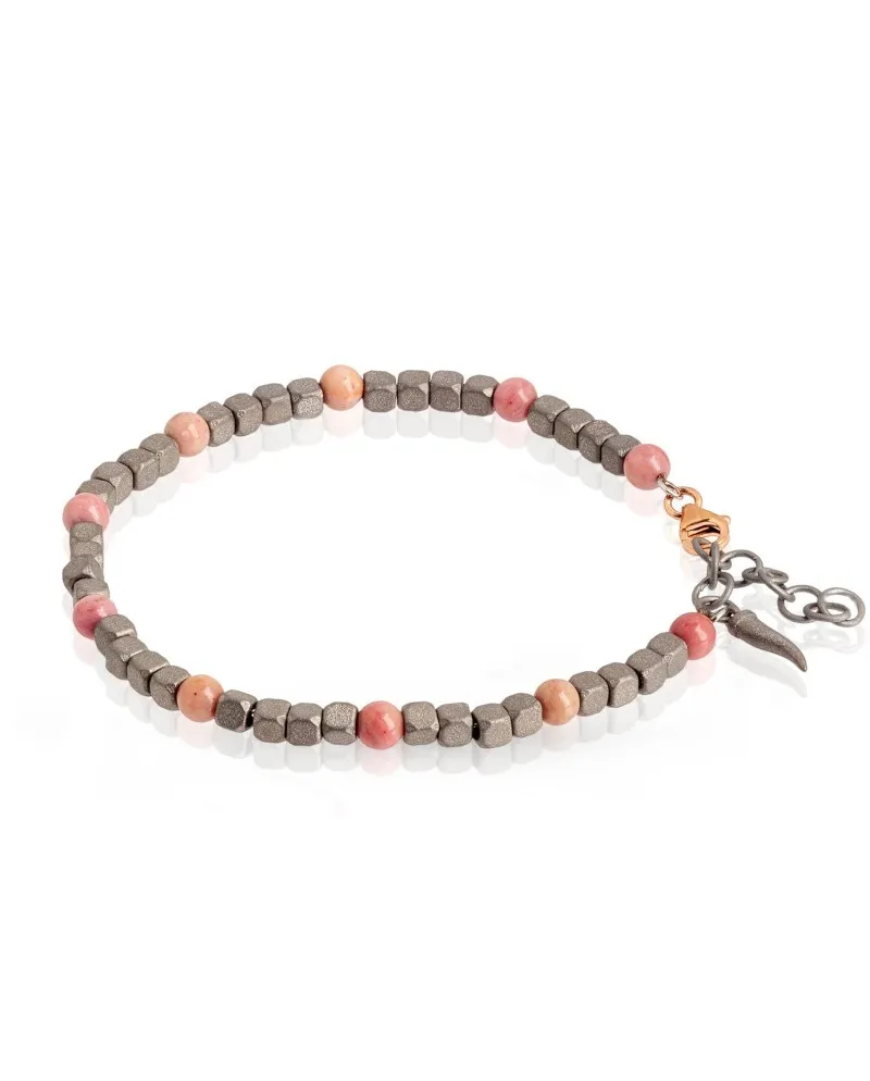 MANO|J Cuby Titanium Bracelet with Rhodonite and Gold