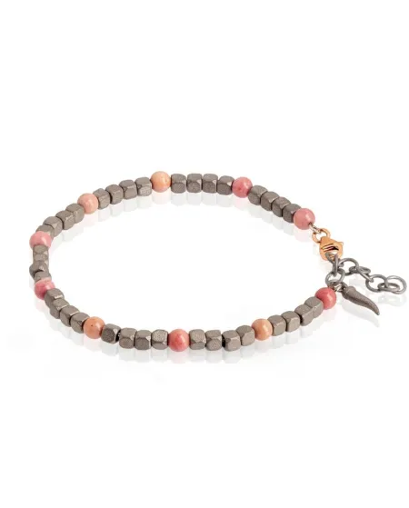 MANO|J Cuby Titanium Bracelet with Rhodonite and Gold