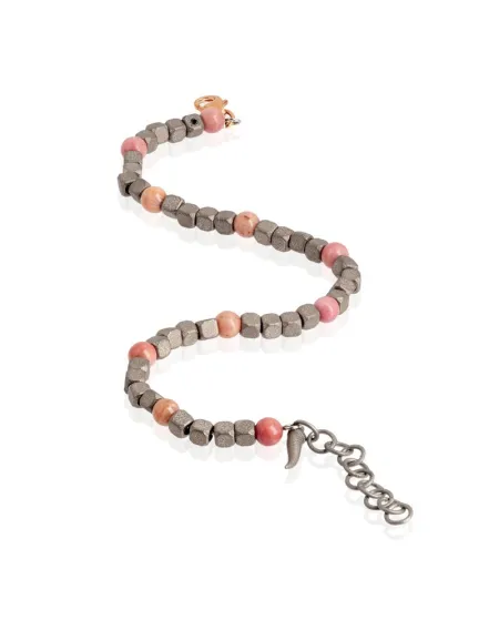 MANO|J Cuby Titanium Bracelet with Rhodonite and Gold