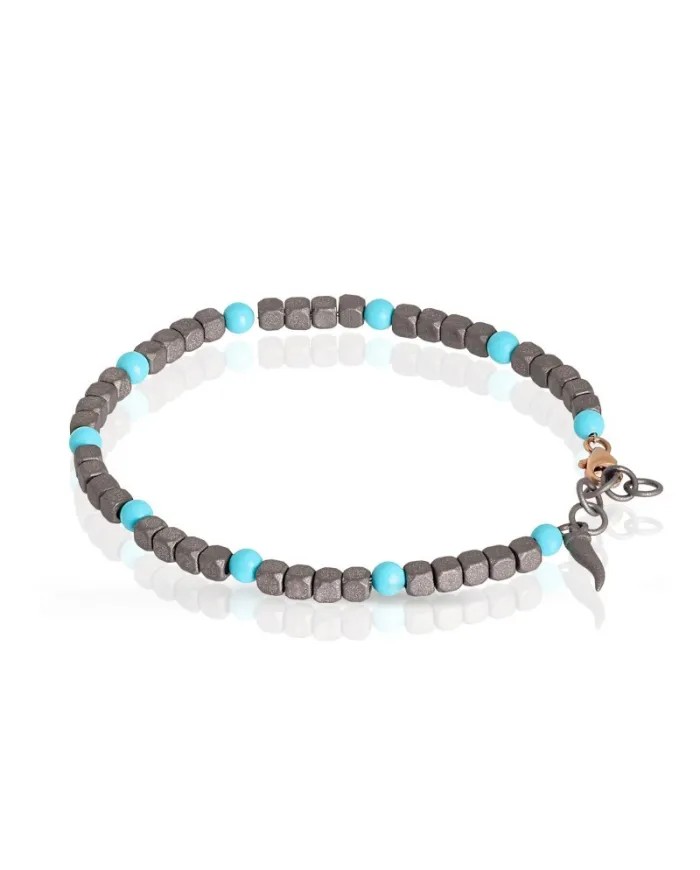 Bracelet MANO|J Cuby en titane avec turquoise et or