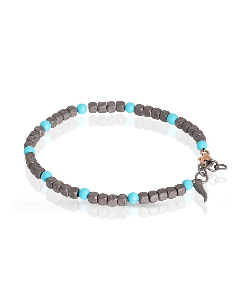 Bracelet MANO|J Cuby en titane avec turquoise et or