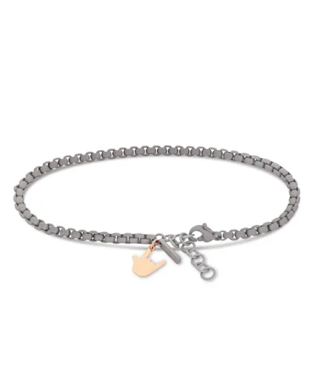 Bracciale MANO|J Scooby doo in Titanio con Simbolo Rock in Oro