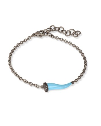 Bracelet MANO|J Charms en titane avec corne bleue et diamants noirs