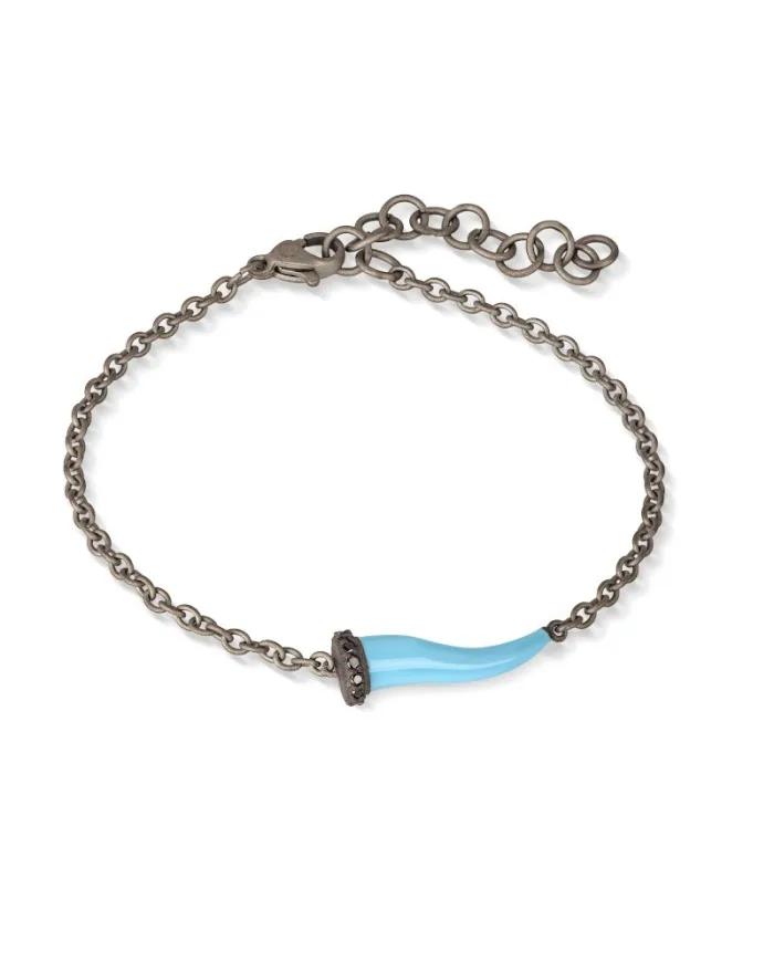 MANO|J Charms Titanium Bracelet with Blue Horn and Black Diamonds
