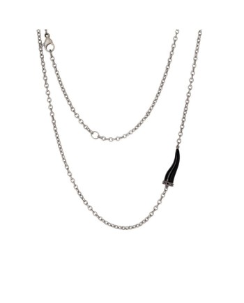MANO|J Charms Titanium Necklace with Black Horn and Black Diamonds