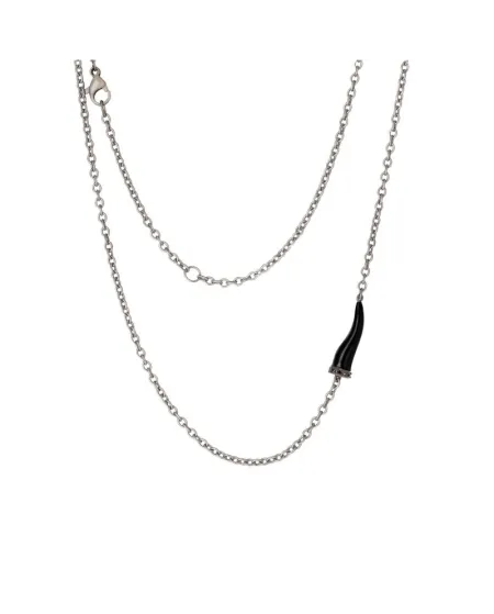 Collana MANO|J Charms in Titanio con Cornetto Nero e Diamanti Neri