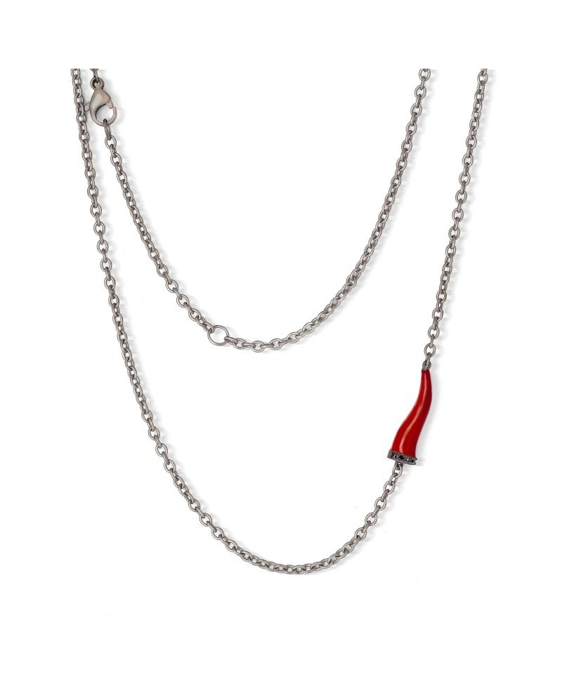 Collier MANO|J Charms en titane avec corne rouge et diamants noirs