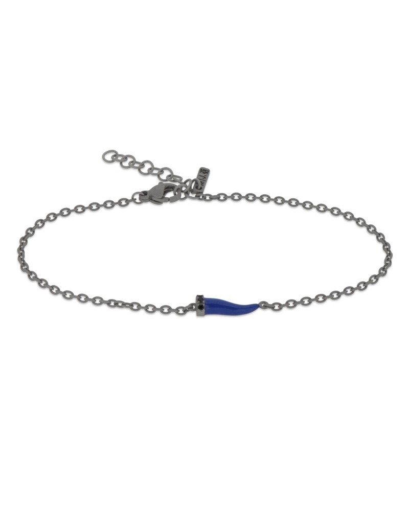 Bracelet MANO|J Charms en titane avec petite corne bleue Avio et diamants noirs