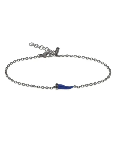 MANO|J Charms Titanium Bracelet with Small Avio Blue Horn and Black Diamonds