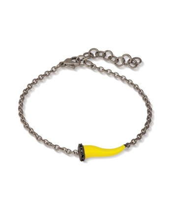 Bracciale MANO|J Charms in Titanio con Cornetto Giallo e Diamanti Neri