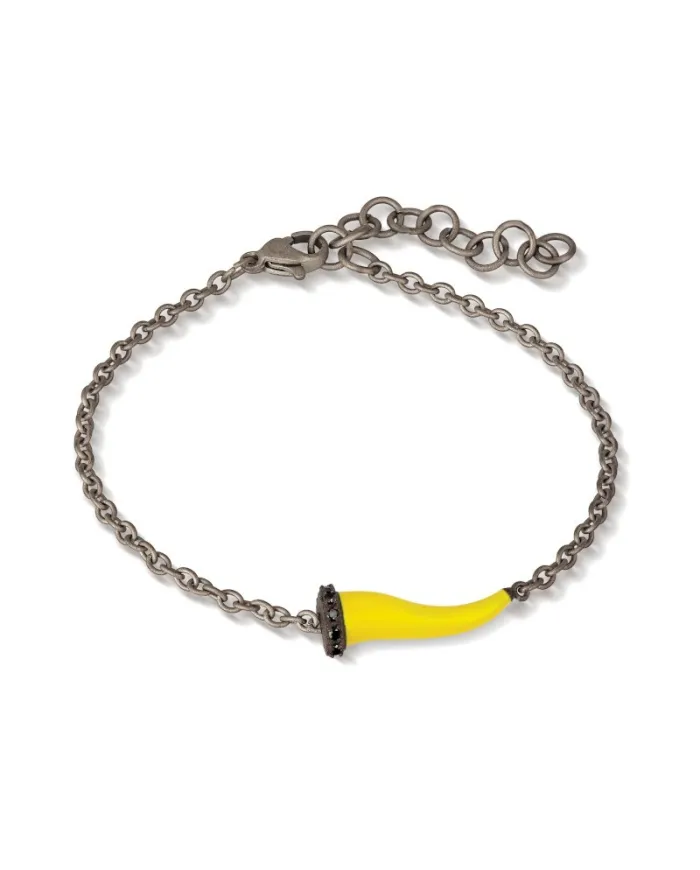 Bracelet MANO|J Charms en titane avec corne jaune et diamants noirs