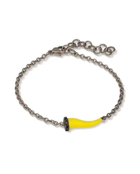 MANO|J Charms Titanium Bracelet with Yellow Horn and Black Diamonds