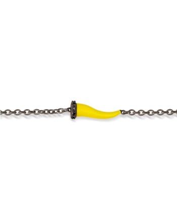Bracciale MANO|J Charms in Titanio con Cornetto Giallo e Diamanti Neri