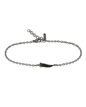 Bracciale MANO|J Charms in Titanio con Cornetto Nero Piccolo e Diamanti Neri