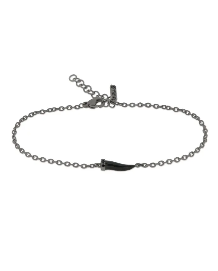 Bracelet MANO|J Charms en titane avec petite corne noire et diamants noirs