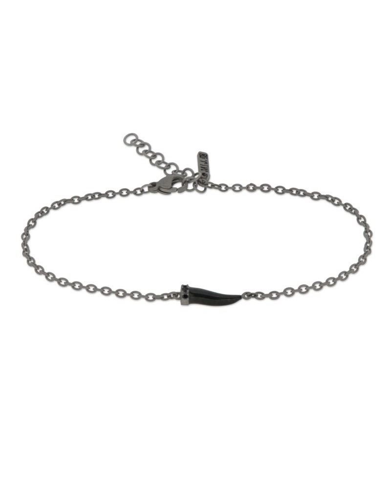 Bracelet MANO|J Charms en titane avec petite corne noire et diamants noirs