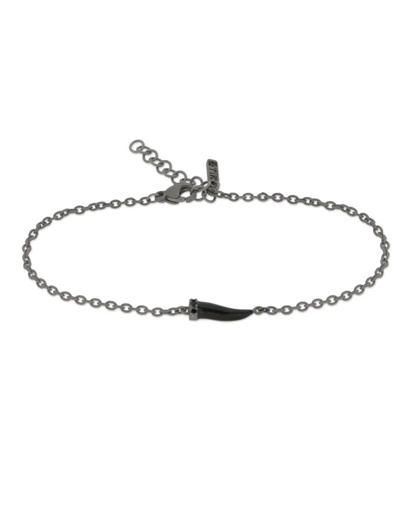 MANO|J Charms Titanium Bracelet with Small Black Horn and Black Diamonds