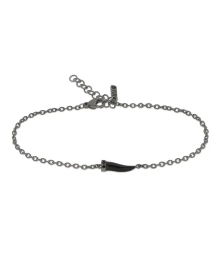 MANO|J Charms Titanium Bracelet with Small Black Horn and Black Diamonds