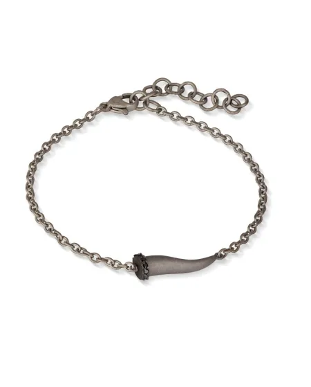 Bracciale MANO|J Charms in Titanio con Cornetto e Diamanti Neri