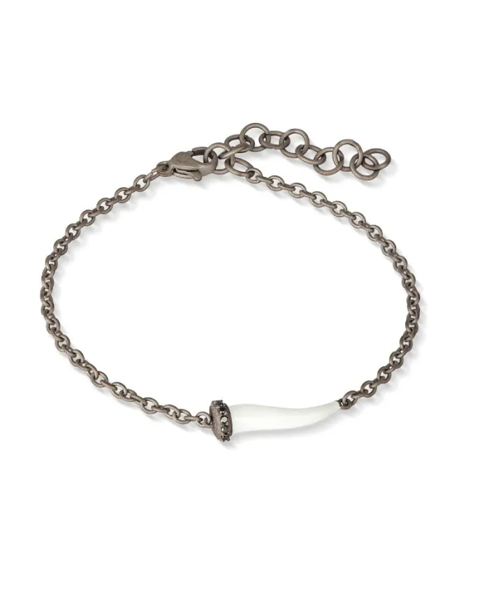 Bracelet MANO|J Charms en titane avec corne blanche et diamants noirs