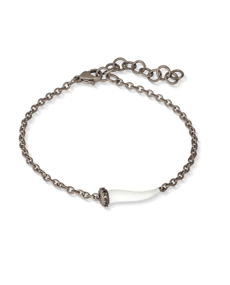 Bracciale MANO|J Charms in Titanio con Cornetto Bianco e Diamanti Neri