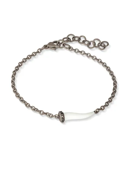 MANO|J Charms Titanium Bracelet with White Horn and Black Diamonds