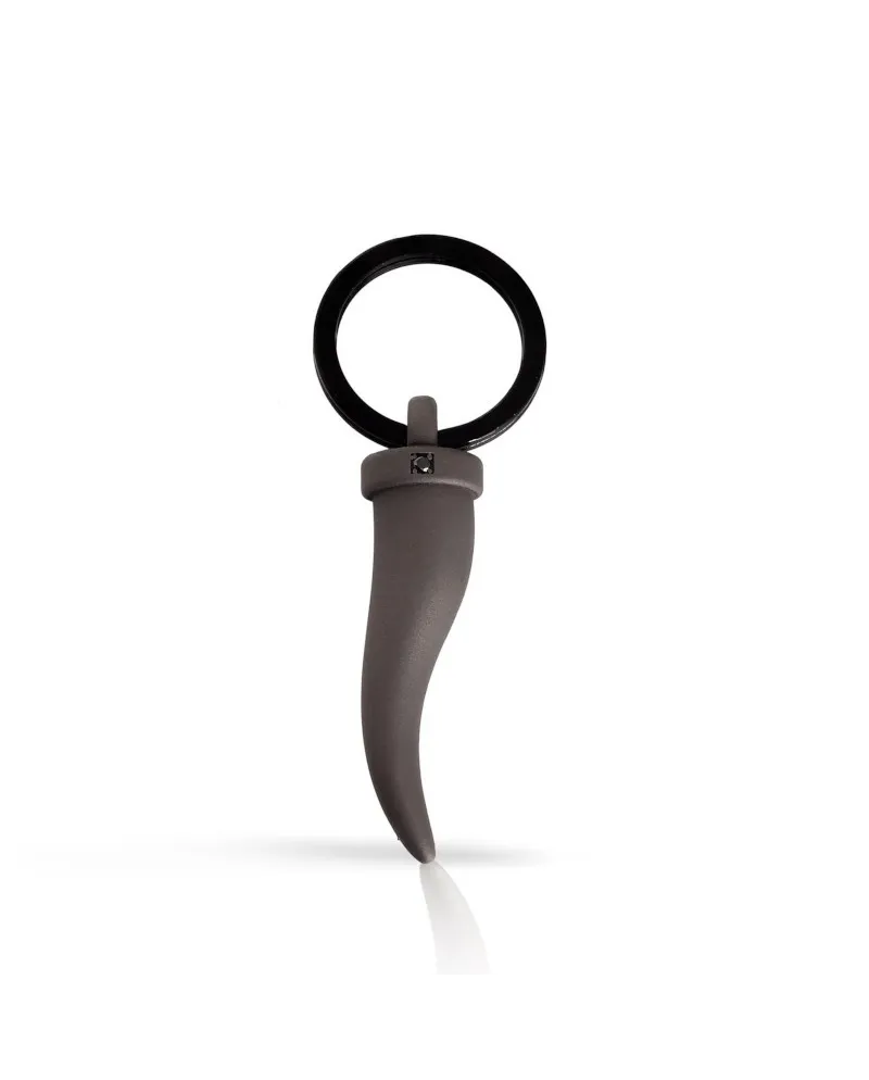Portachiavi MANO|J in Titanio con Cornetto e Diamante Nero Portachiavi MANO|J in Titanio con Cornetto e Diamante Nero