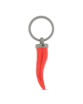 Portachiavi MANO|J in Titanio con Cornetto Rosso e Diamante Nero